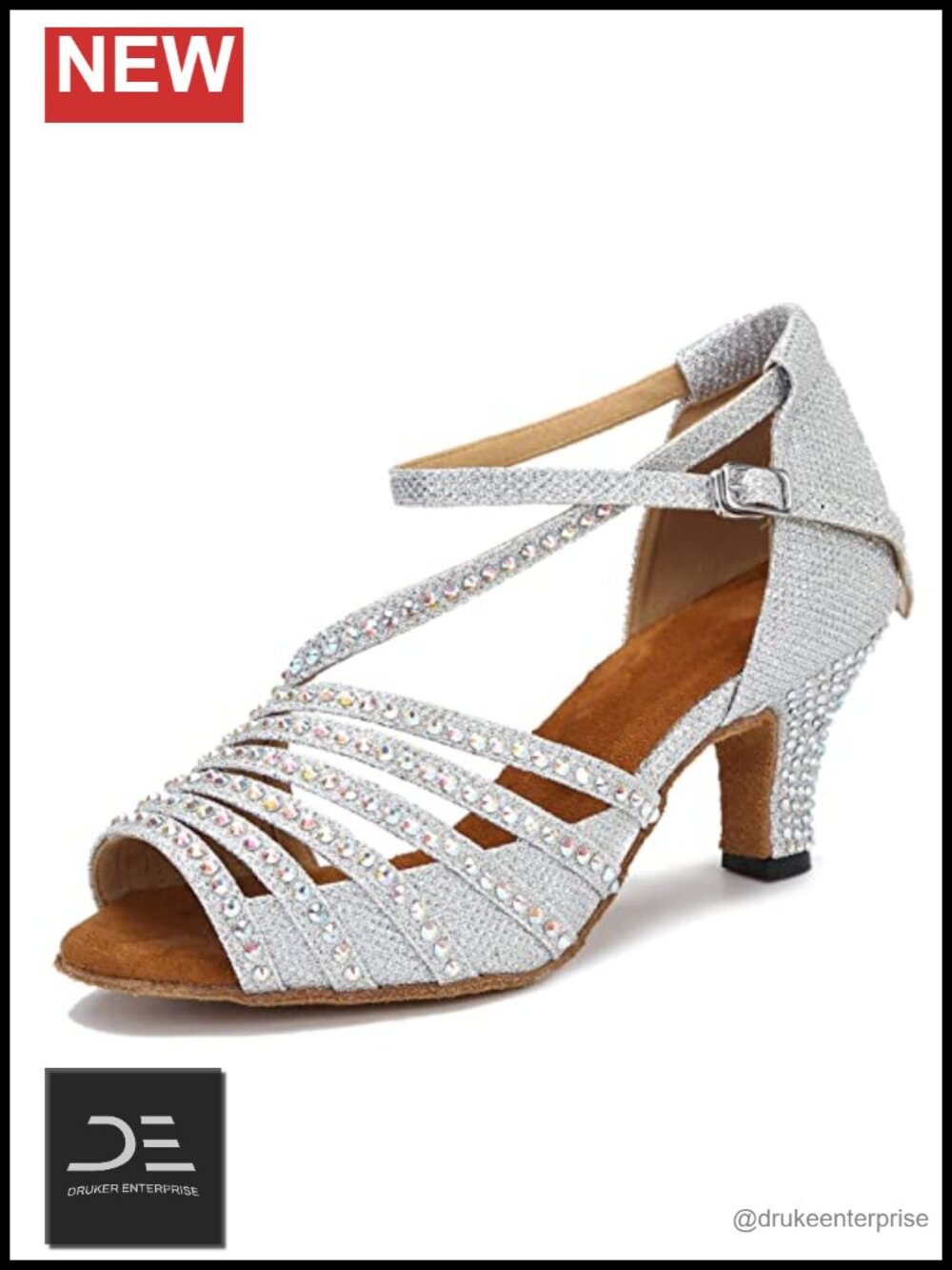 Women's Sparkle Rhinestone Latin Dance Shoes with Low Heel, Comfortable